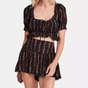 Free People Black Floral Crop Top